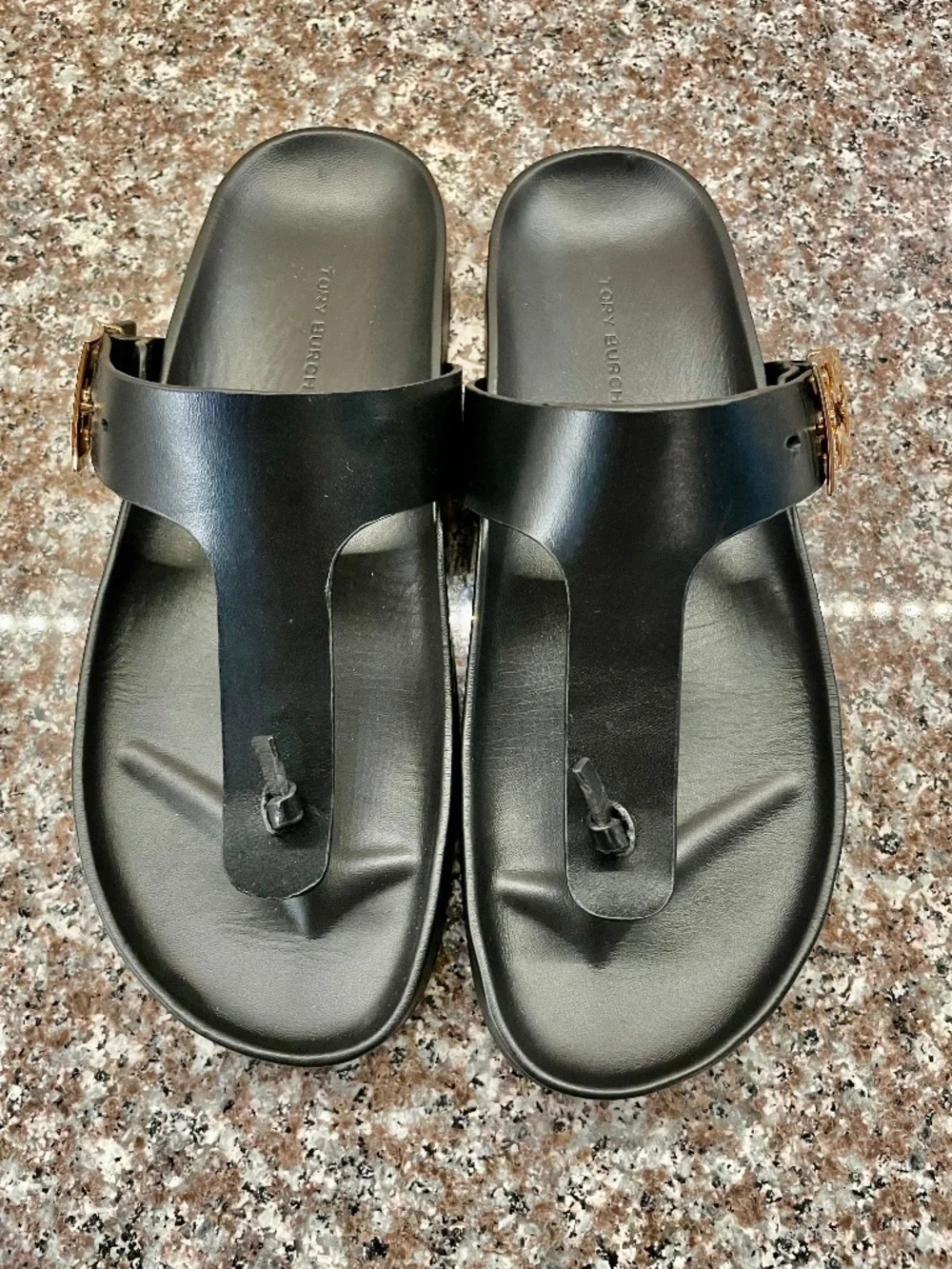 NWOT Tory Burch Vachetta Leather Mellow Thong Sandal In Perfect Black Women US 9